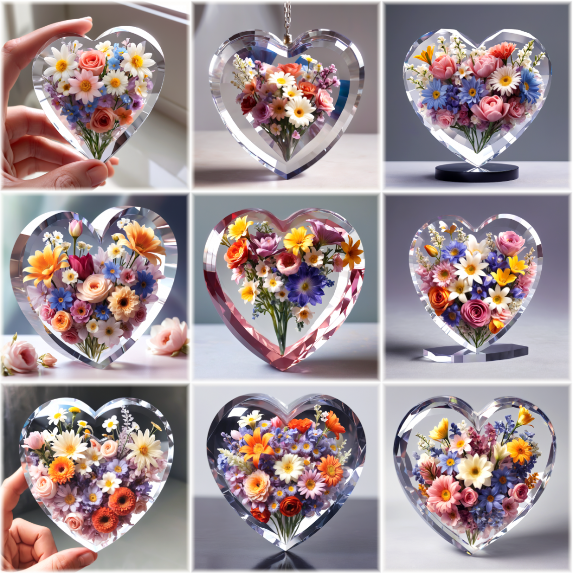 Crystal Hearts with Flowers Crystal Hearts with Flowers