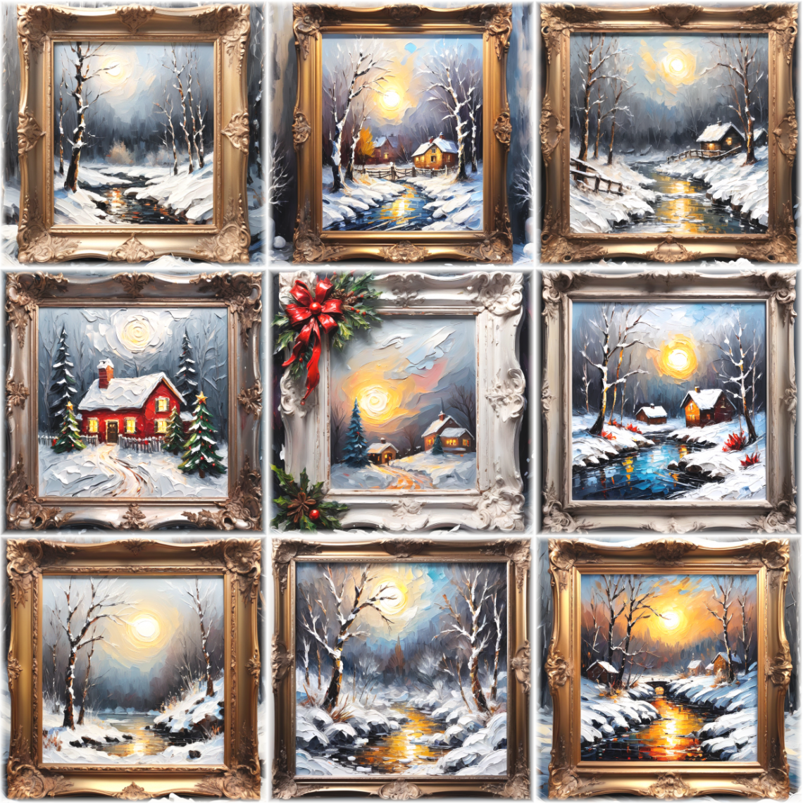 Winter Oil Landscapes with Frame