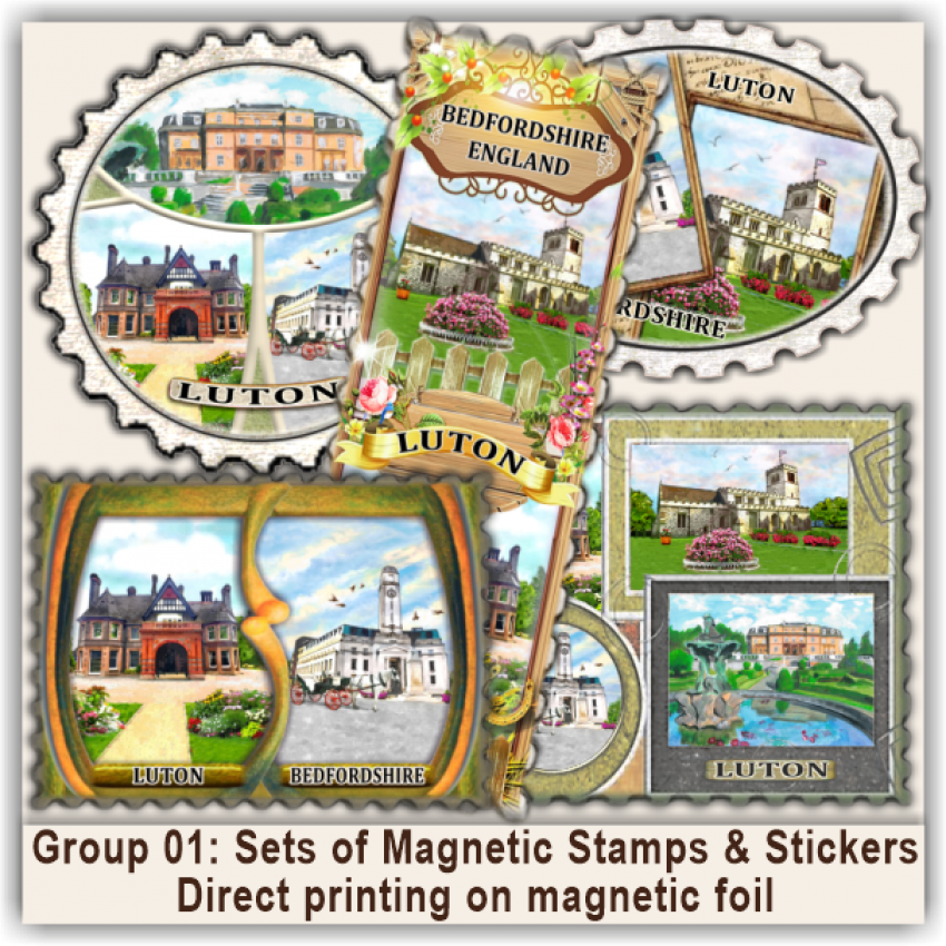 Luton Sets of Magnetic Stamps, Stickers & Bookmarks 01