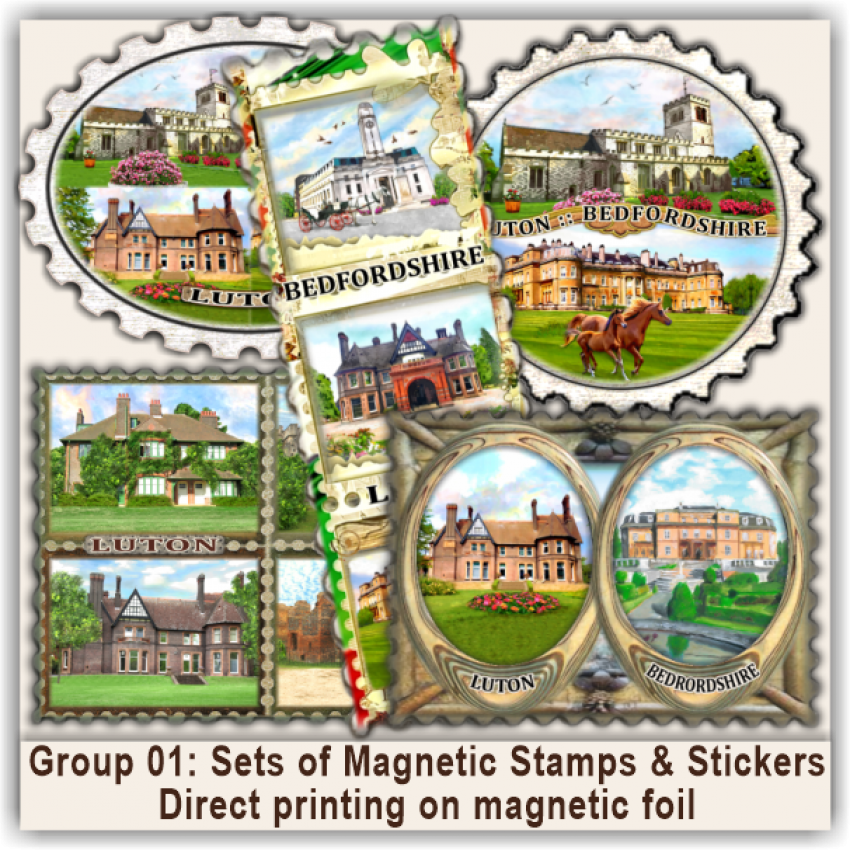 Luton Sets of Magnetic Stamps, Stickers & Bookmarks 01