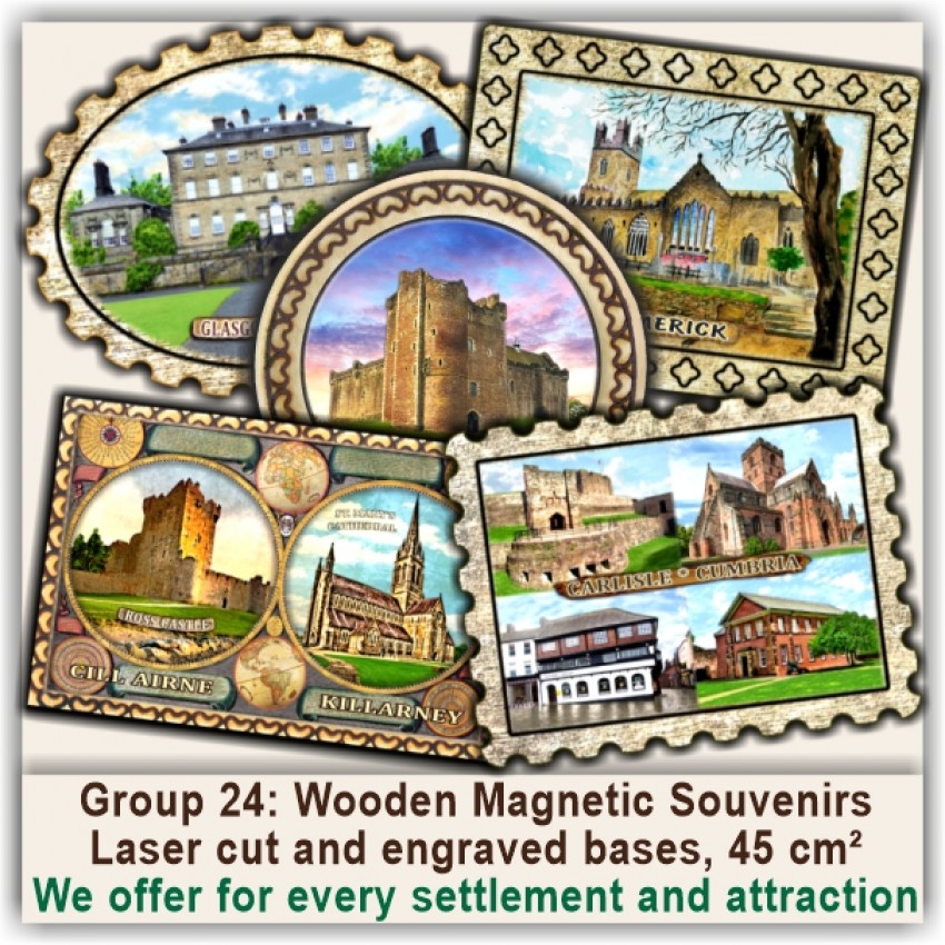 24 United Kingdom & Ireland Wooden Magnetic Souvenirs