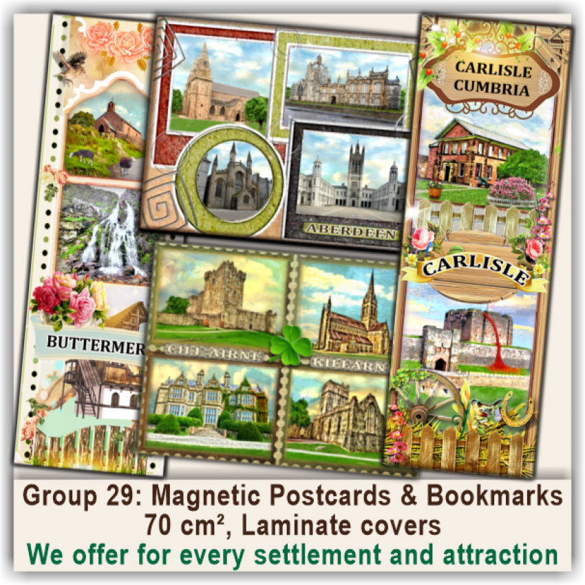 29 British & Irish Magnetic Postcards & Bookmarks